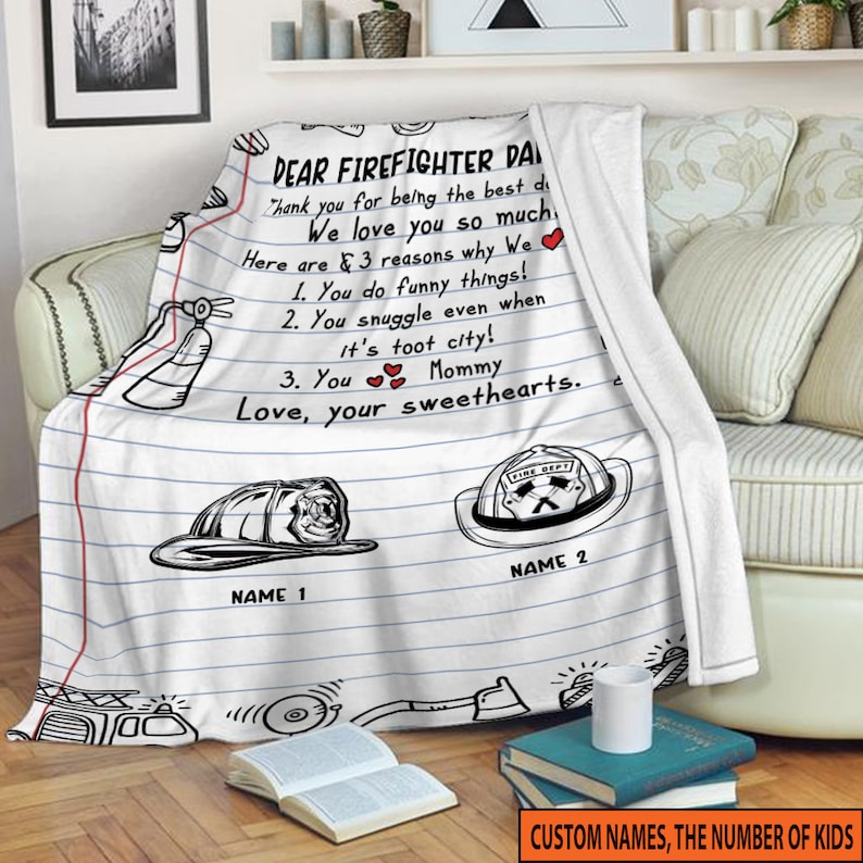 Customized Firefighter Blanket For Dad, Custom Gift For Dad