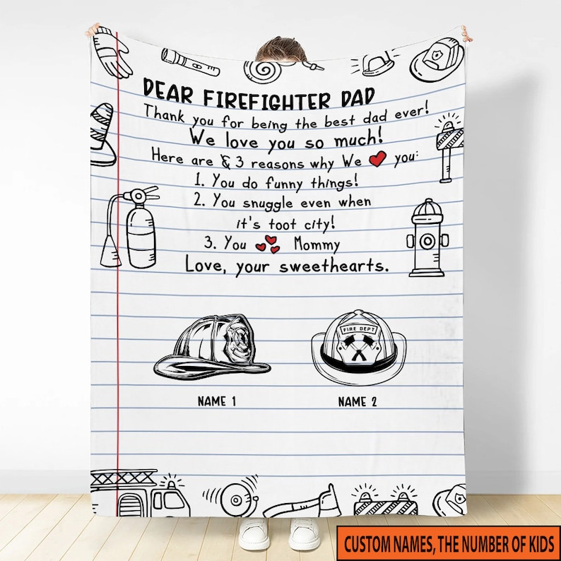 Customized Firefighter Blanket For Dad, Custom Gift For Dad