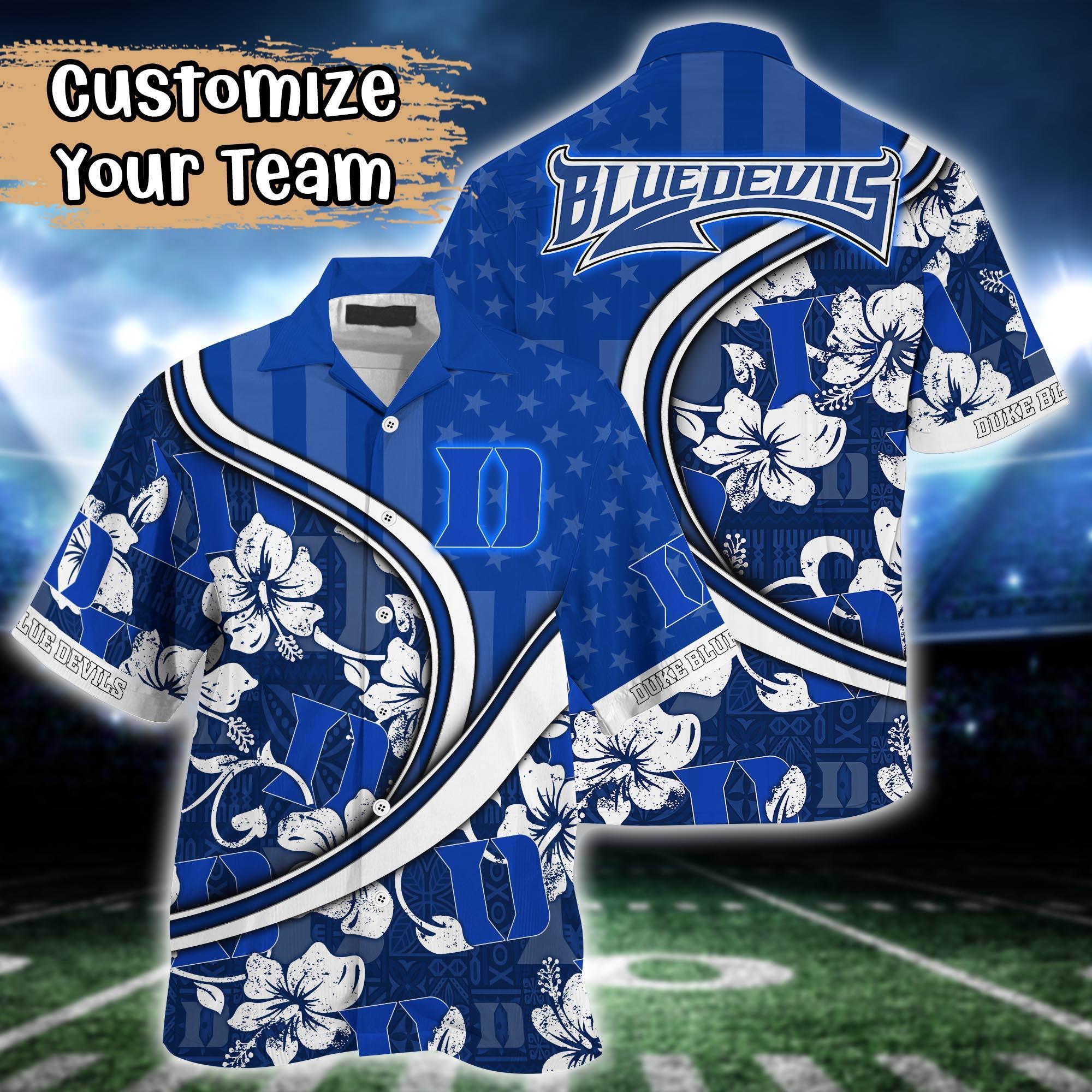 Duke Blue Devils NCAA US Flag Flower Hawaii Shirt For Fans