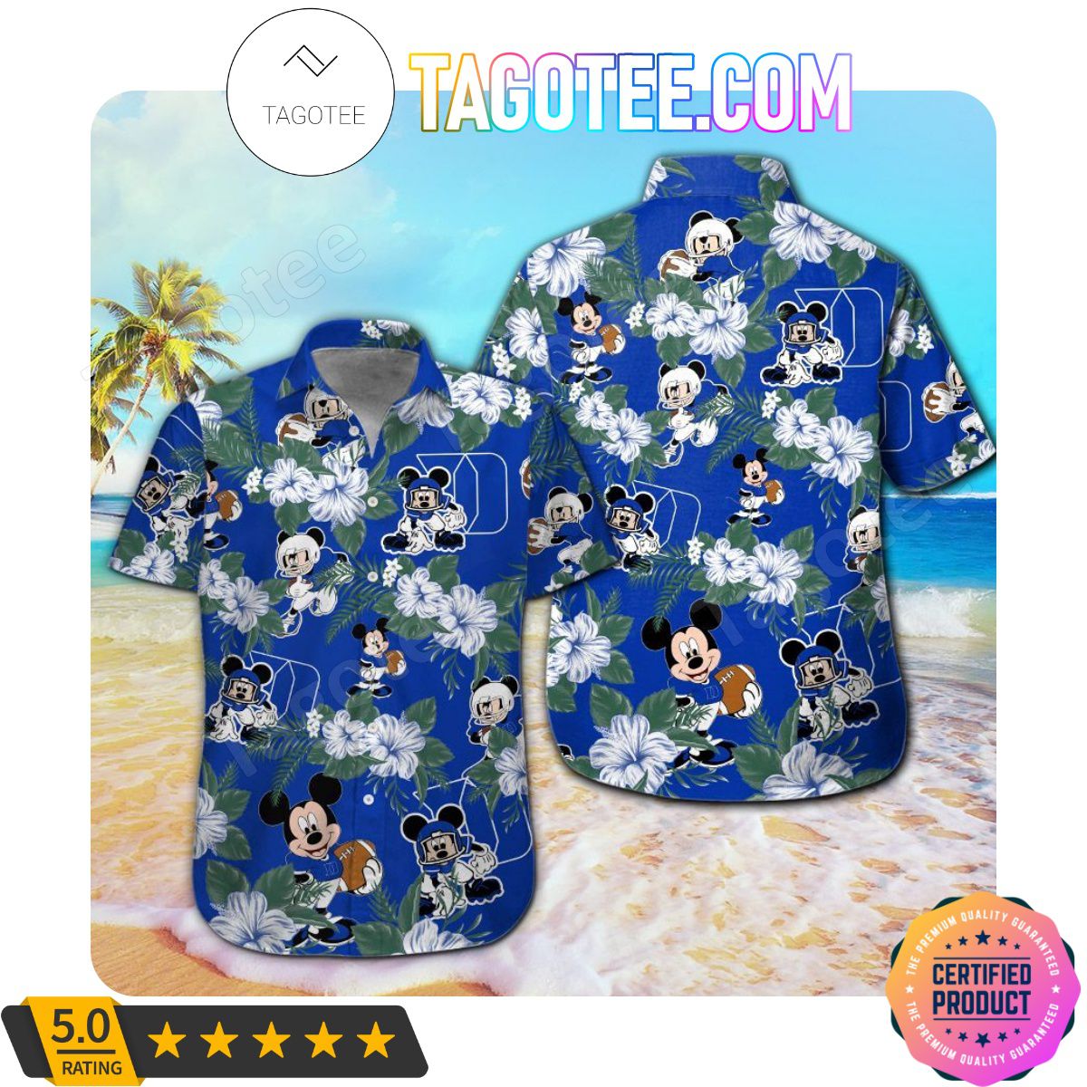 Duke Blue Devils and Mickey Mouse Aloha Hawaii Shirt with Beach Short Set - Perfect for Fans