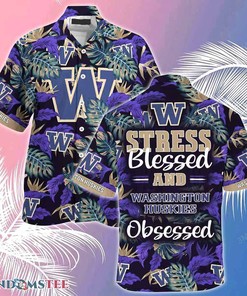 Express your Devotion with Washington Huskies Hawaiian Shirt and Shorts, Stress Blessed Obsessed for Fans