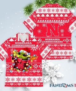 Festive Nebraska Cornhuskers Ugly Christmas Hawaiian Shirt with Baby Yoda