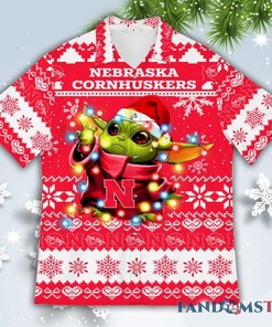 Festive Nebraska Cornhuskers Ugly Christmas Hawaiian Shirt with Baby Yoda