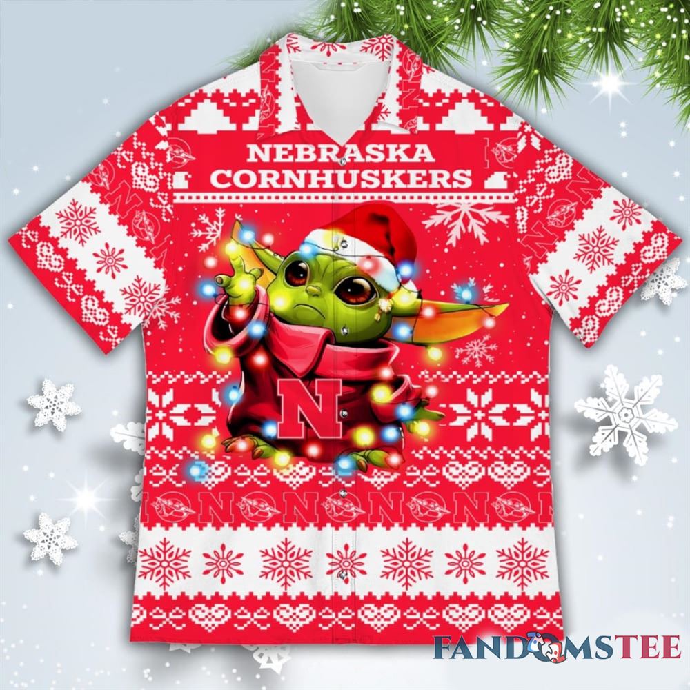 Festive Nebraska Cornhuskers Ugly Christmas Hawaiian Shirt with Baby Yoda