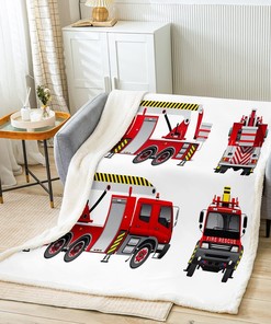 Fire Truck Fleece Throw Blanket - Kawaii Car - Firefighter Room Decor