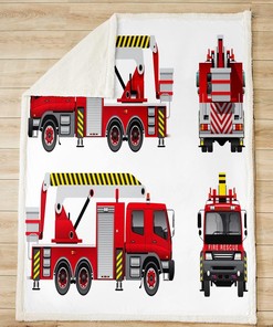 Fire Truck Fleece Throw Blanket - Kawaii Car - Firefighter Room Decor