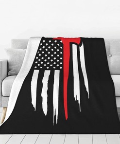 Firefighter American Flag Flannel Blanket, Decorative Warm Blankets