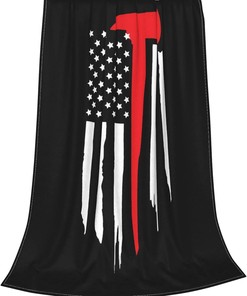 Firefighter American Flag Flannel Blanket, Decorative Warm Blankets