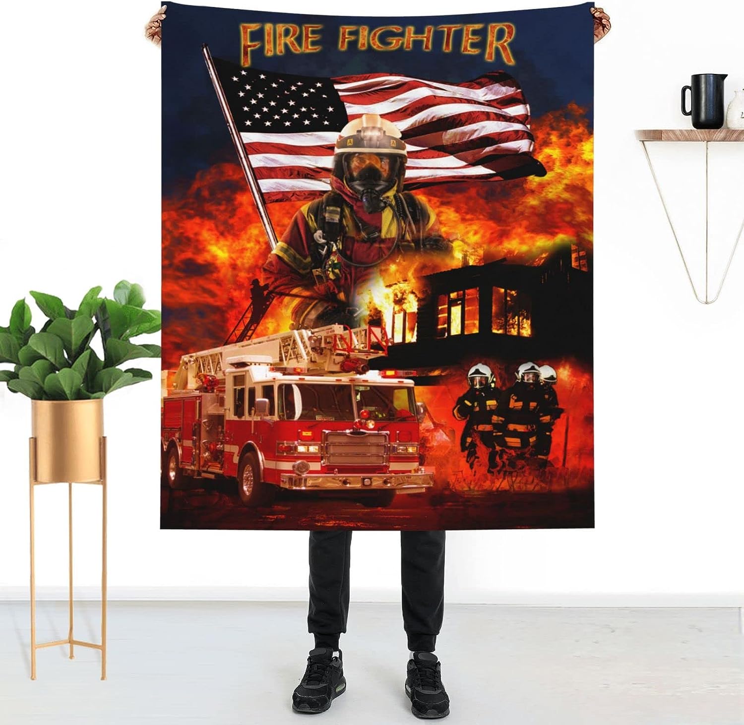 Firefighter Blanket Fireman Gifts for Men Warm Plush Flannel Throw Blankets