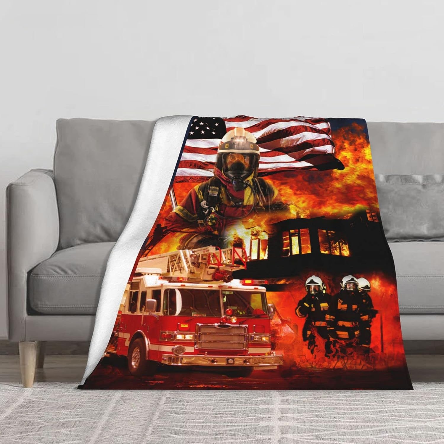 Firefighter Blanket Fireman Gifts for Men Warm Plush Flannel Throw Blankets