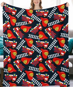 Firefighter Blanket for Kids - Flannel Fire Truck Throw Blanket