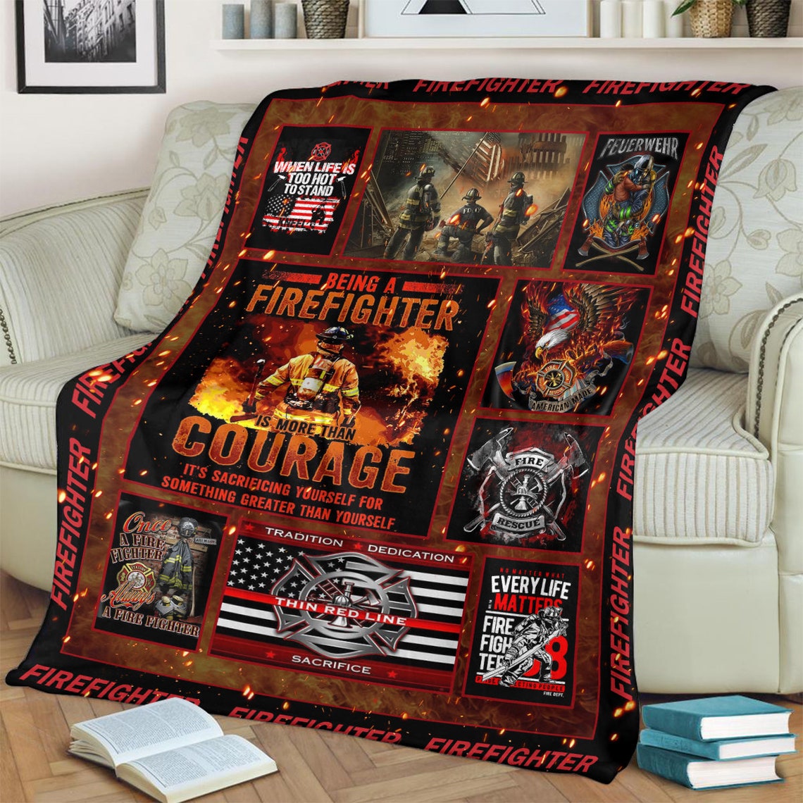 Firefighter Courage and More - Gift for Son, Father, Husband, and Fire Department - Soft Fleece Blanket