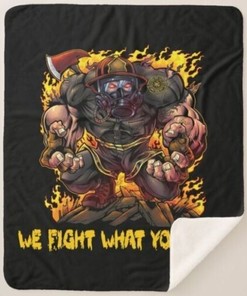Firefighter Fire Department Cartoon Beast Sherpa Fleece Throw Blanket