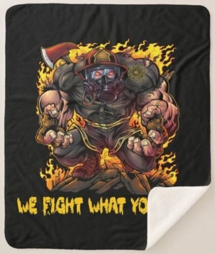 Firefighter Fire Department Cartoon Beast Sherpa Fleece Throw Blanket