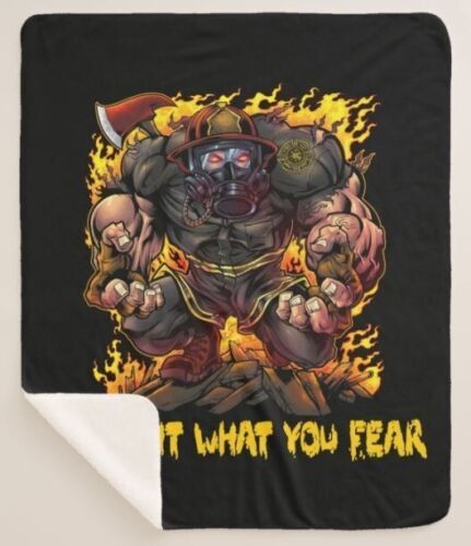Firefighter Fire Department Cartoon Beast Sherpa Fleece Throw Blanket