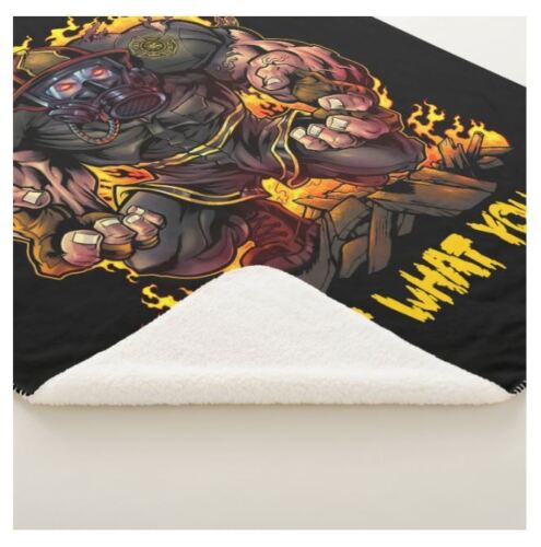 Firefighter Fire Department Cartoon Beast Sherpa Fleece Throw Blanket