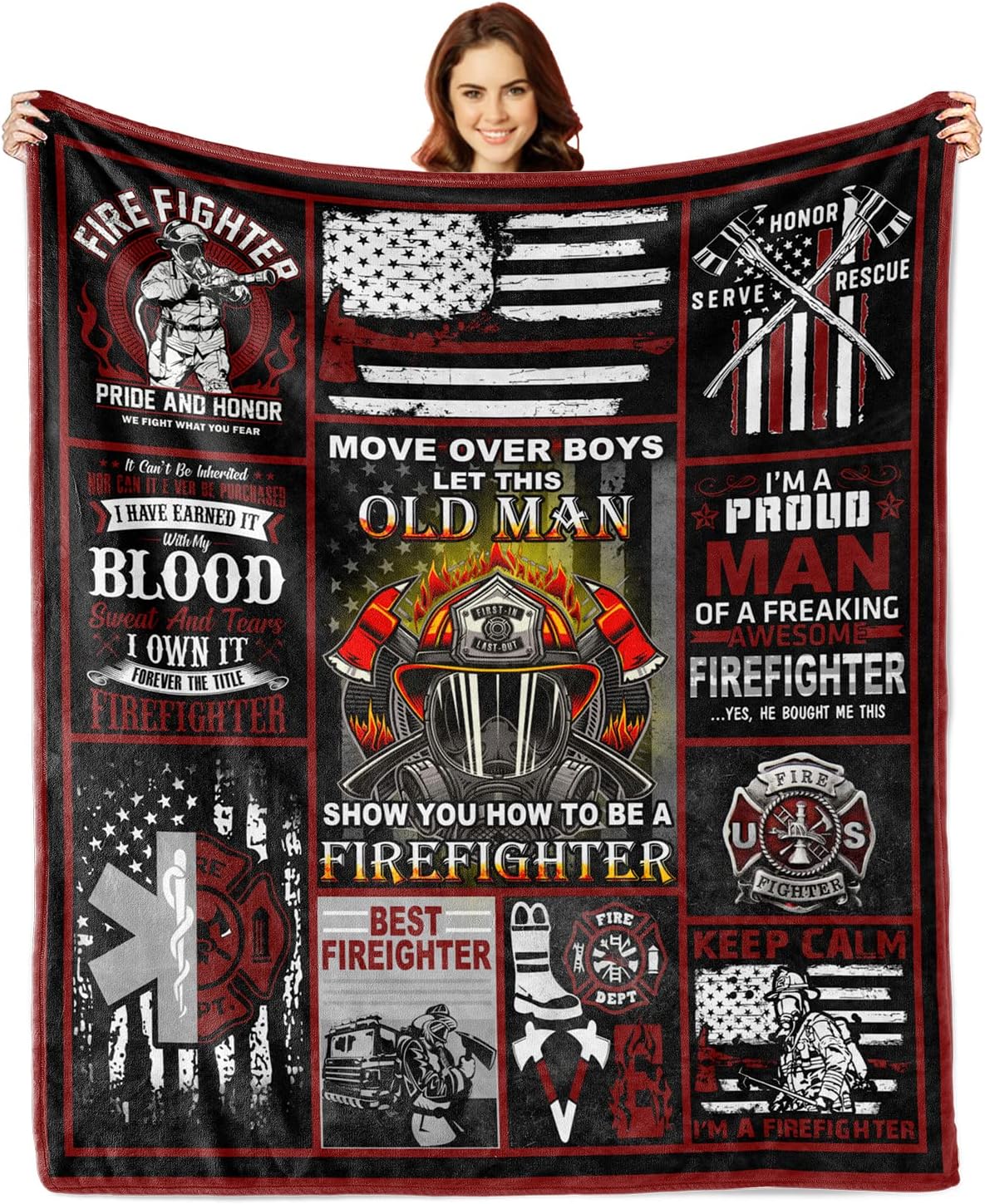 Firefighter Gifts Blanket - Birthday Gift for Fireman - Plush Flannel