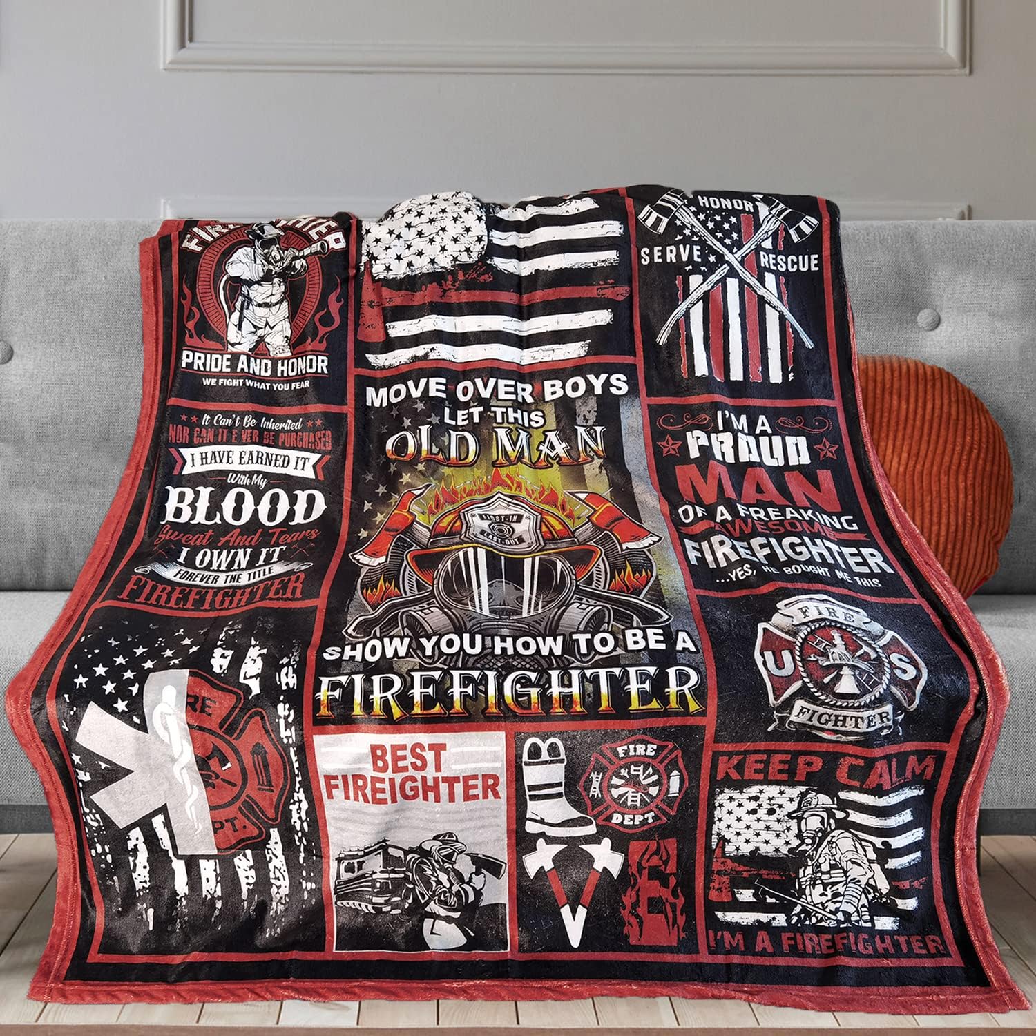 Firefighter Gifts Blanket - Birthday Gift for Fireman - Plush Flannel