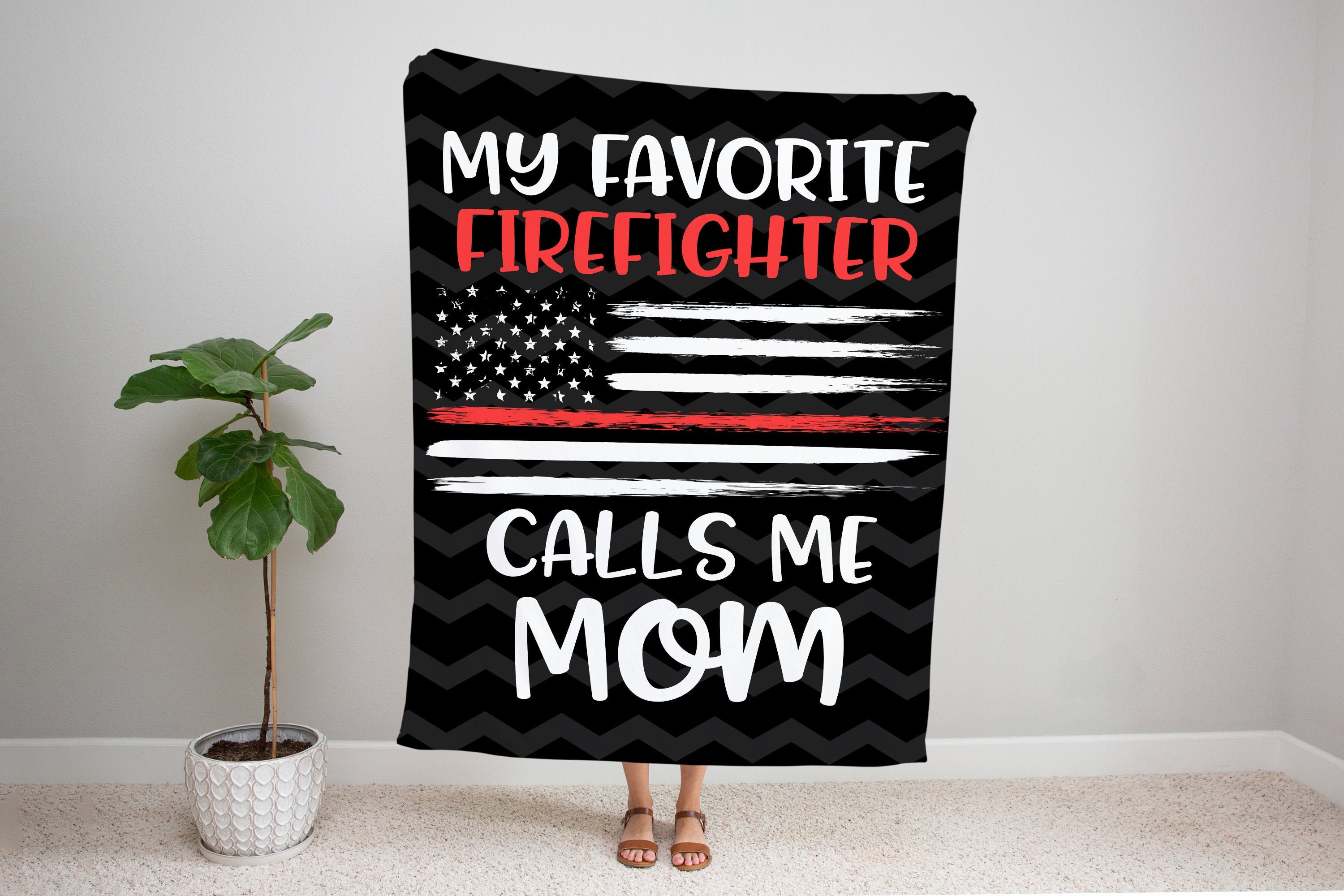 Firefighter Mom Blanket, Thin Red Line Gift, Throw Blanket