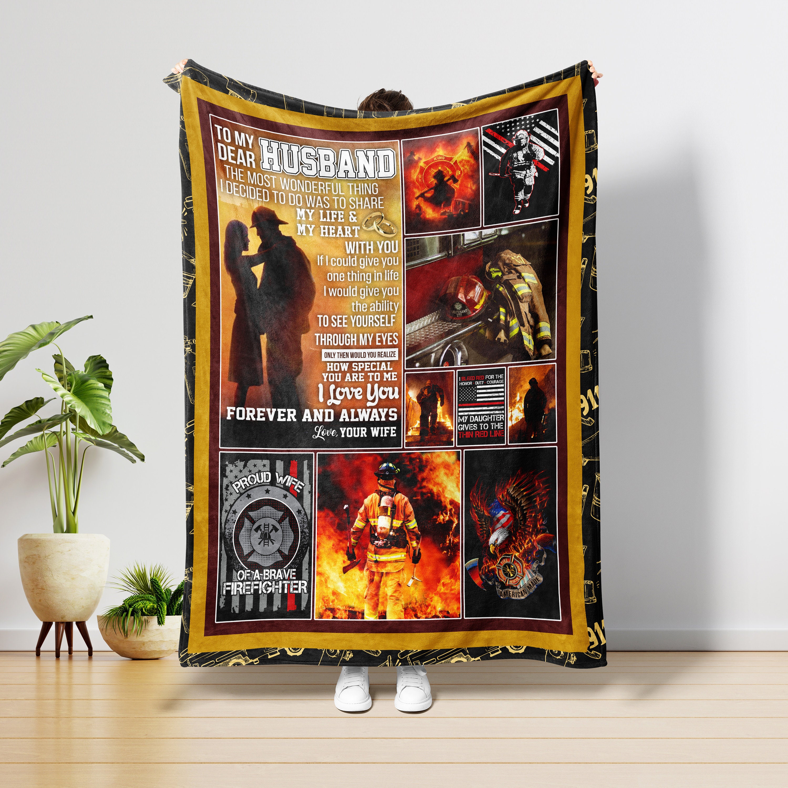 Firefighter Personalized Blanket, Gift For Husband, Anniversary Gift