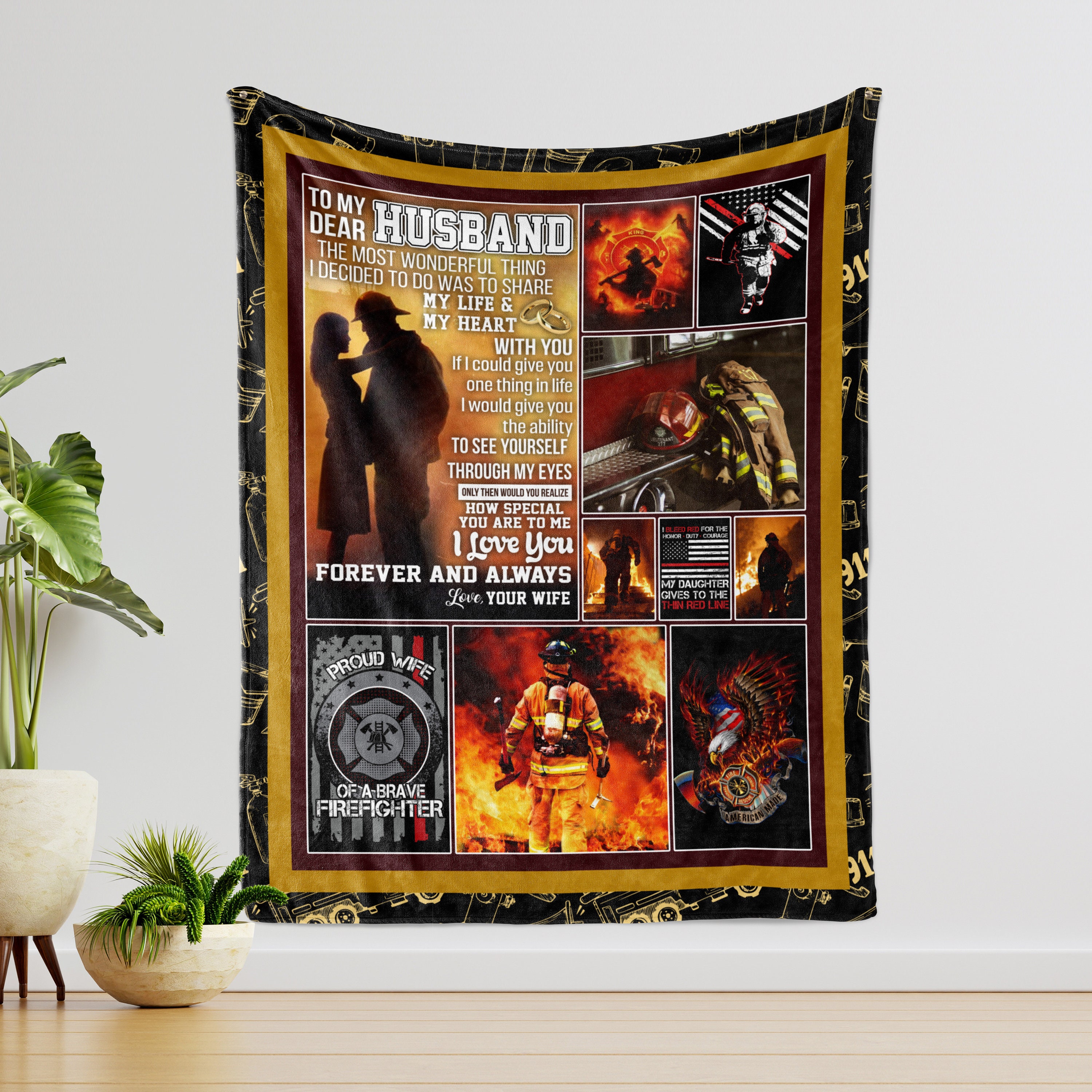 Firefighter Personalized Blanket, Gift For Husband, Anniversary Gift