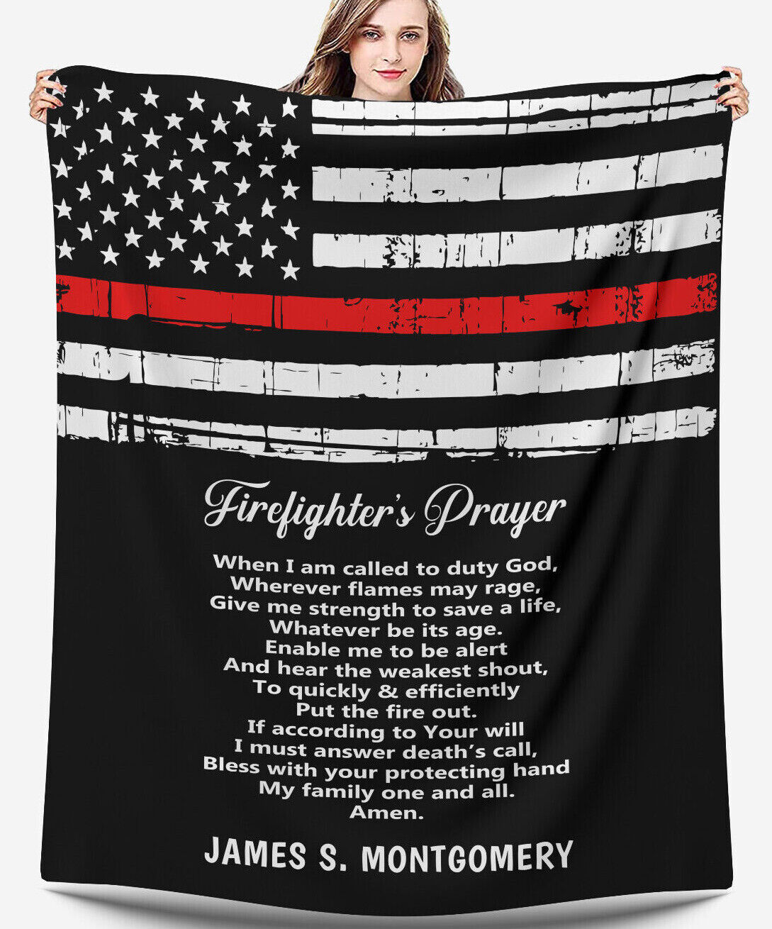 Firefighter Prayer Gift PERSONALIZED Velveteen Throw Blanket