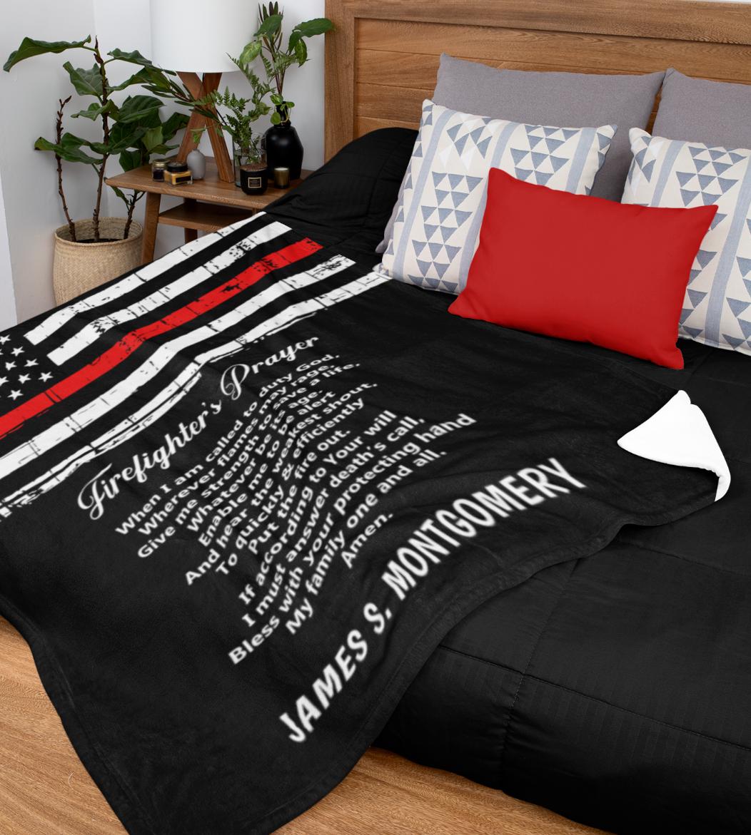Firefighter Prayer Gift PERSONALIZED Velveteen Throw Blanket