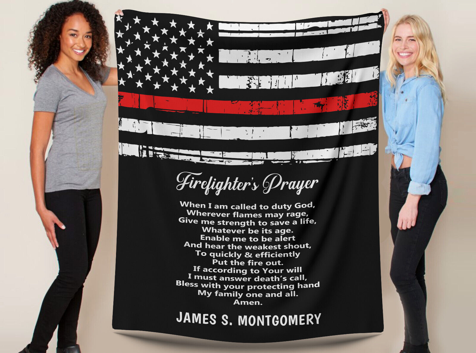 Firefighter Prayer Gift PERSONALIZED Velveteen Throw Blanket