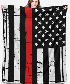 Firefighter Velveteen Throw Blanket, Thin Red Line Flag USA Gift