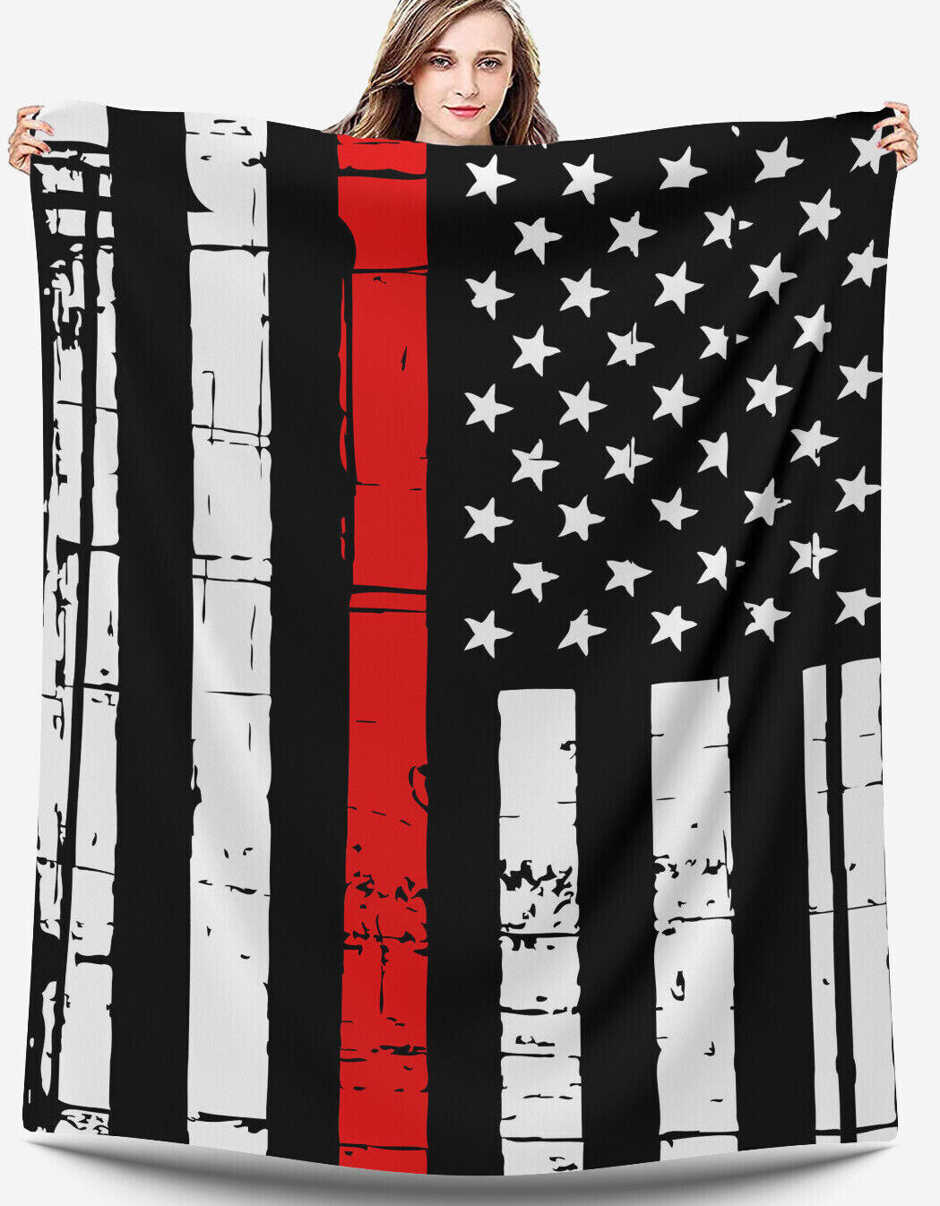 Firefighter Velveteen Throw Blanket, Thin Red Line Flag USA Gift