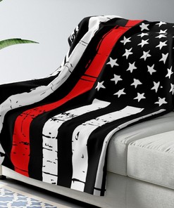 Firefighter Velveteen Throw Blanket, Thin Red Line Flag USA Gift