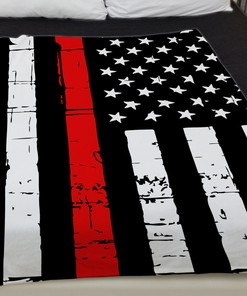 Firefighter Velveteen Throw Blanket, Thin Red Line Flag USA Gift