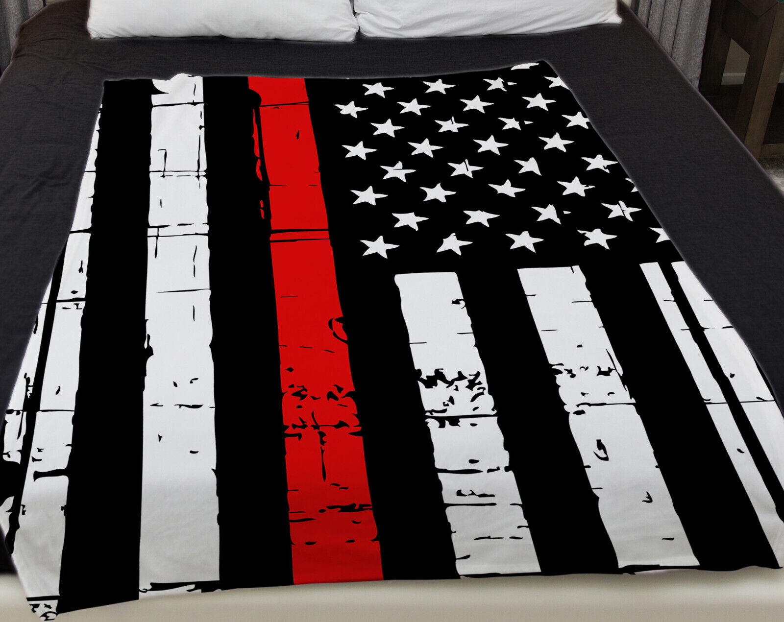 Firefighter Velveteen Throw Blanket, Thin Red Line Flag USA Gift