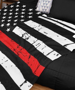 Firefighter Velveteen Throw Blanket, Thin Red Line Flag USA Gift