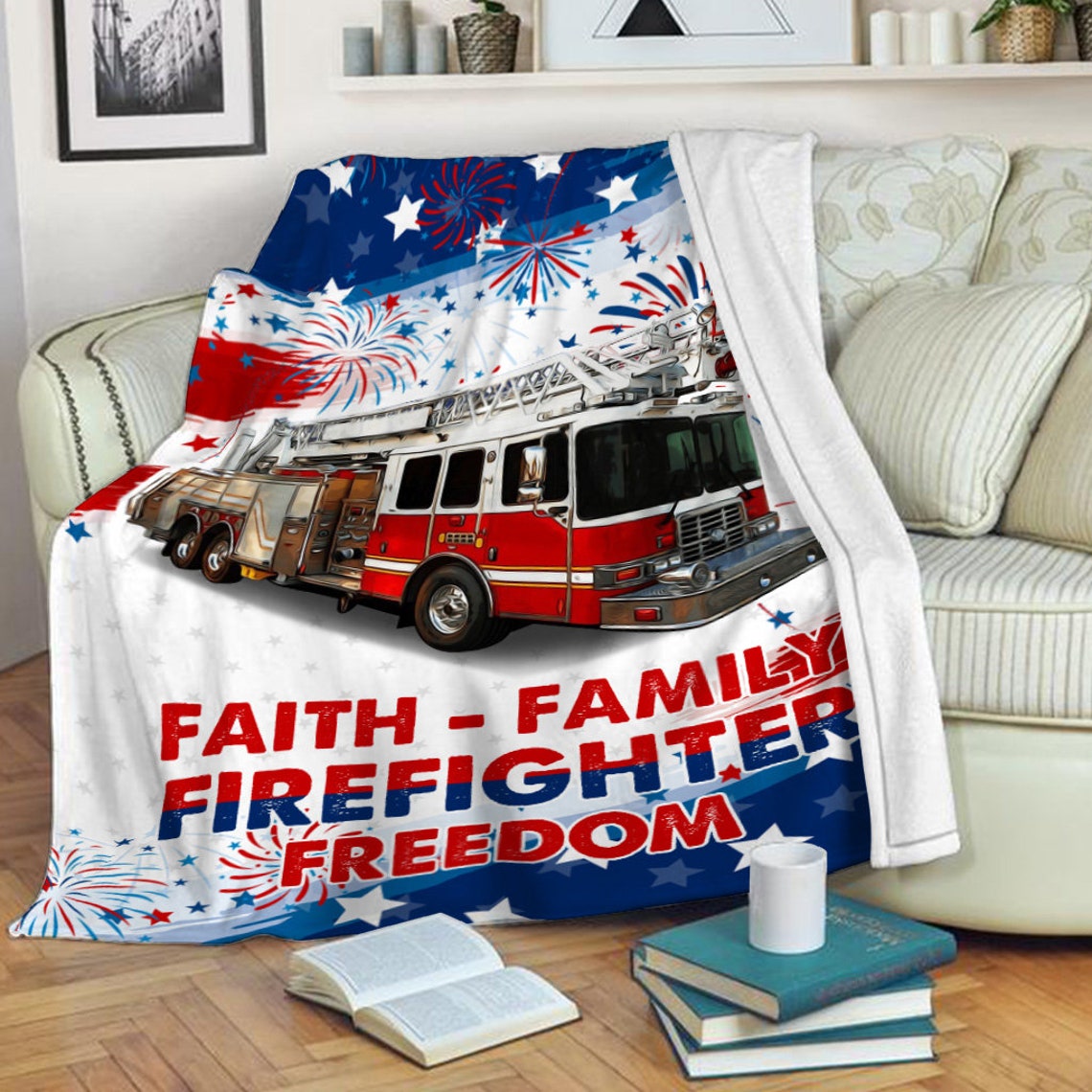 Fireman's Faith and Freedom Blanket - Lovely Gift for Firefighter Lovers, Firemen Nursery, and 4th of July