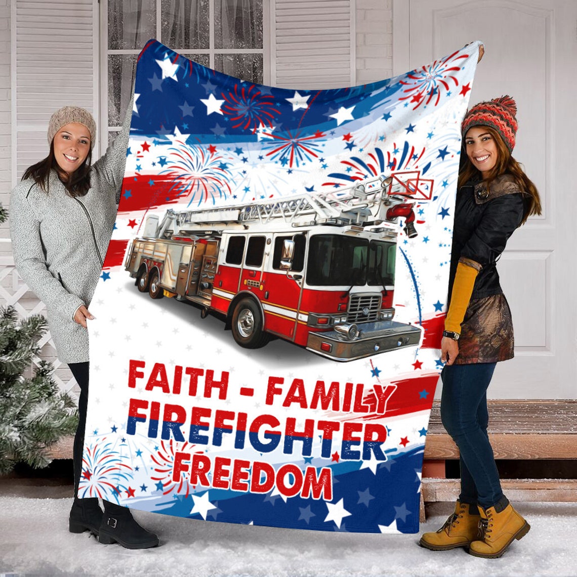 Fireman's Faith and Freedom Blanket - Lovely Gift for Firefighter Lovers, Firemen Nursery, and 4th of July