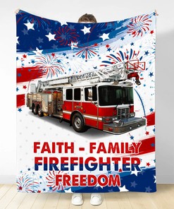 Fireman's Faith and Freedom Blanket - Lovely Gift for Firefighter Lovers, Firemen Nursery, and 4th of July