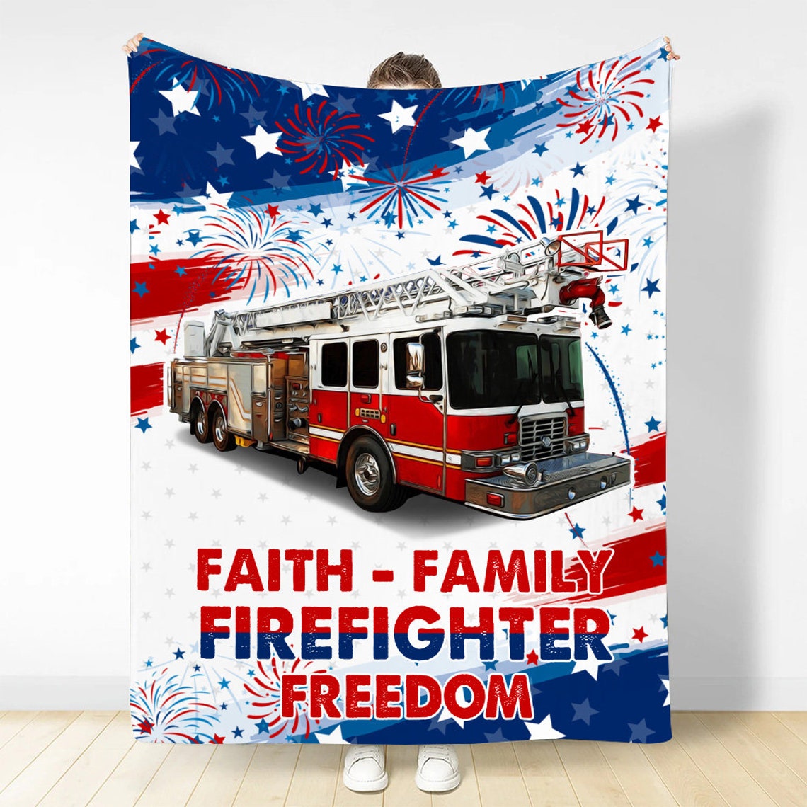 Fireman's Faith and Freedom Blanket - Lovely Gift for Firefighter Lovers, Firemen Nursery, and 4th of July