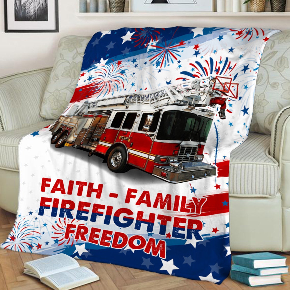 Fireman's Faith and Freedom Blanket - Lovely Gift for Firefighter Lovers, Firemen Nursery, and 4th of July