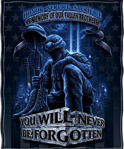 First Responders Throw Blanket, Firefighter Kneeling in Memory of Our Fallen Brothers