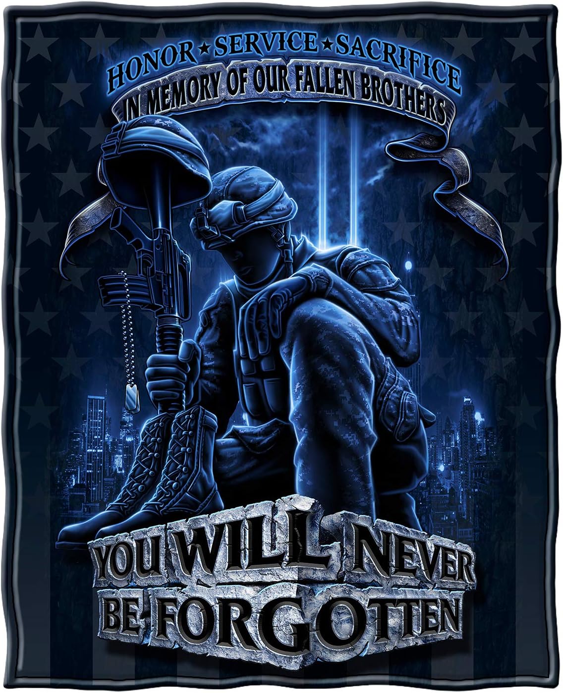 First Responders Throw Blanket, Firefighter Kneeling in Memory of Our Fallen Brothers