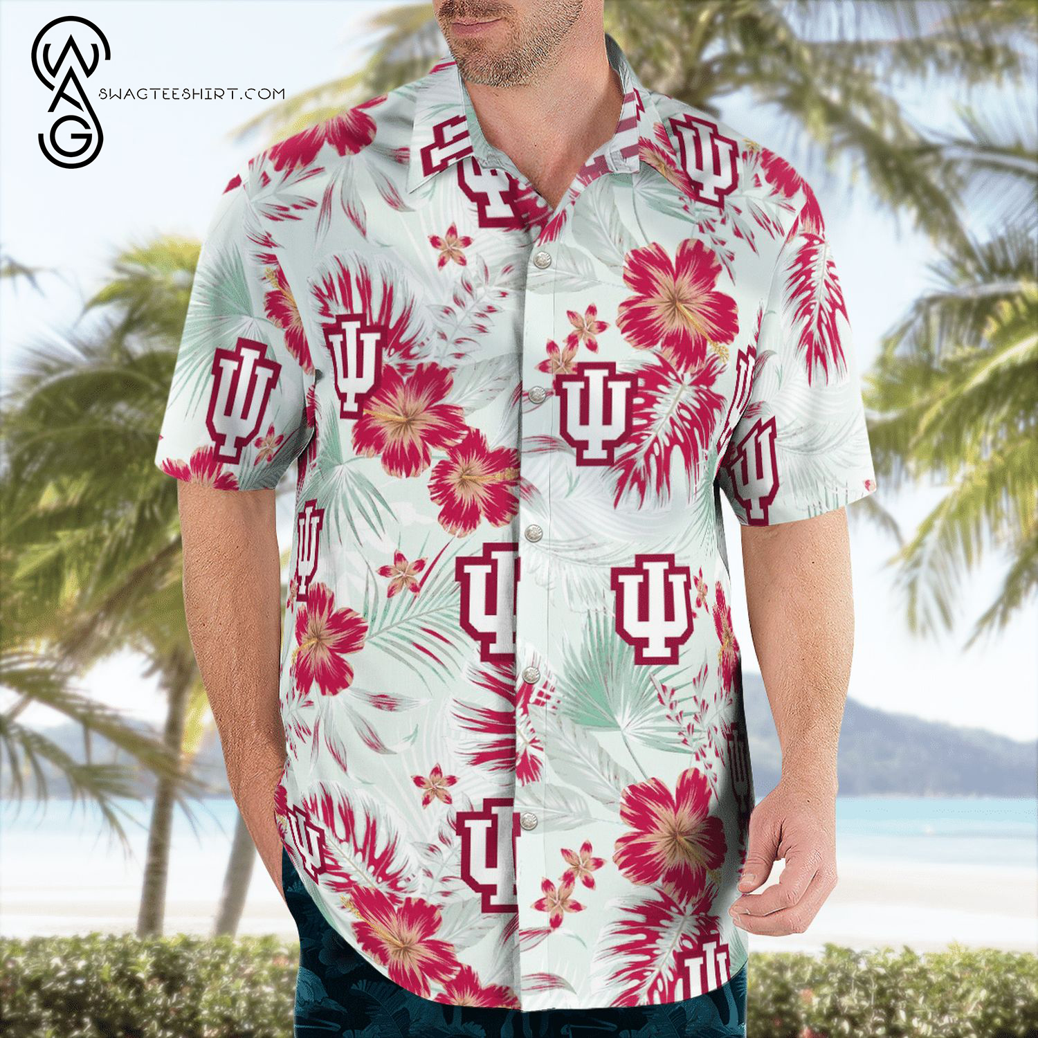 Floral Indiana Hoosiers Hawaiian Shirts and Beach Shorts for Men and Women