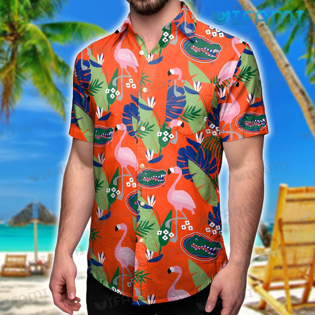 Florida Gators Hawaiian Shirt with Flamingo and Tropical Leaf Design - On-Trend Gift