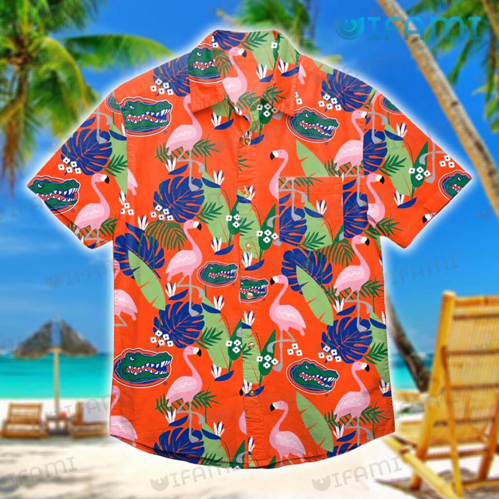 Florida Gators Hawaiian Shirt with Flamingo and Tropical Leaf Design - On-Trend Gift