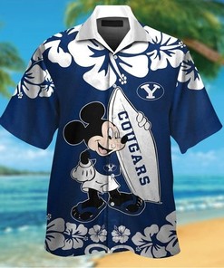 Fun Mickey Mouse BYU Cougars Hawaiian Shirt with Short Sleeves
