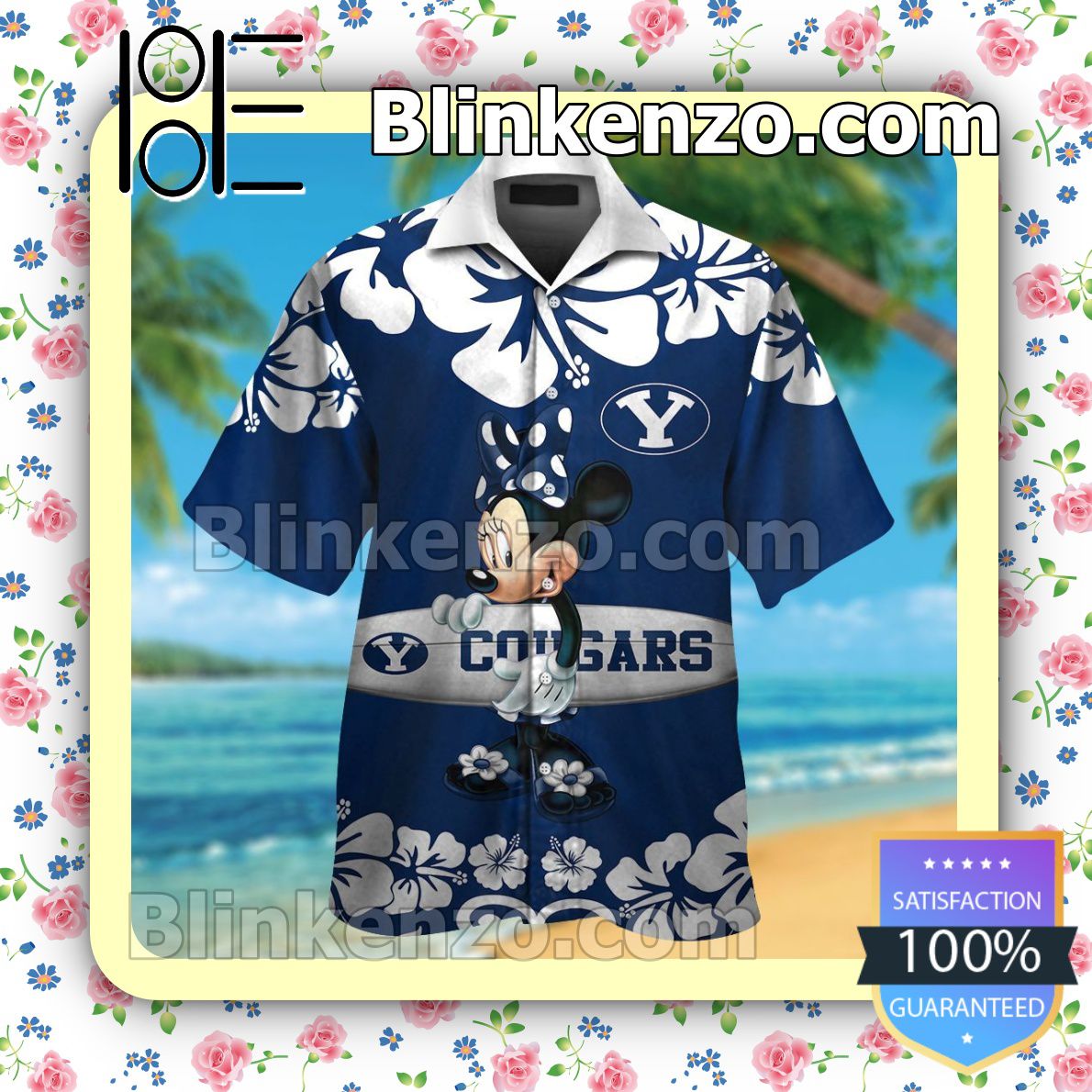 Fun Minnie Mouse BYU Cougars Hawaiian Shirt and Swim Trunk Set