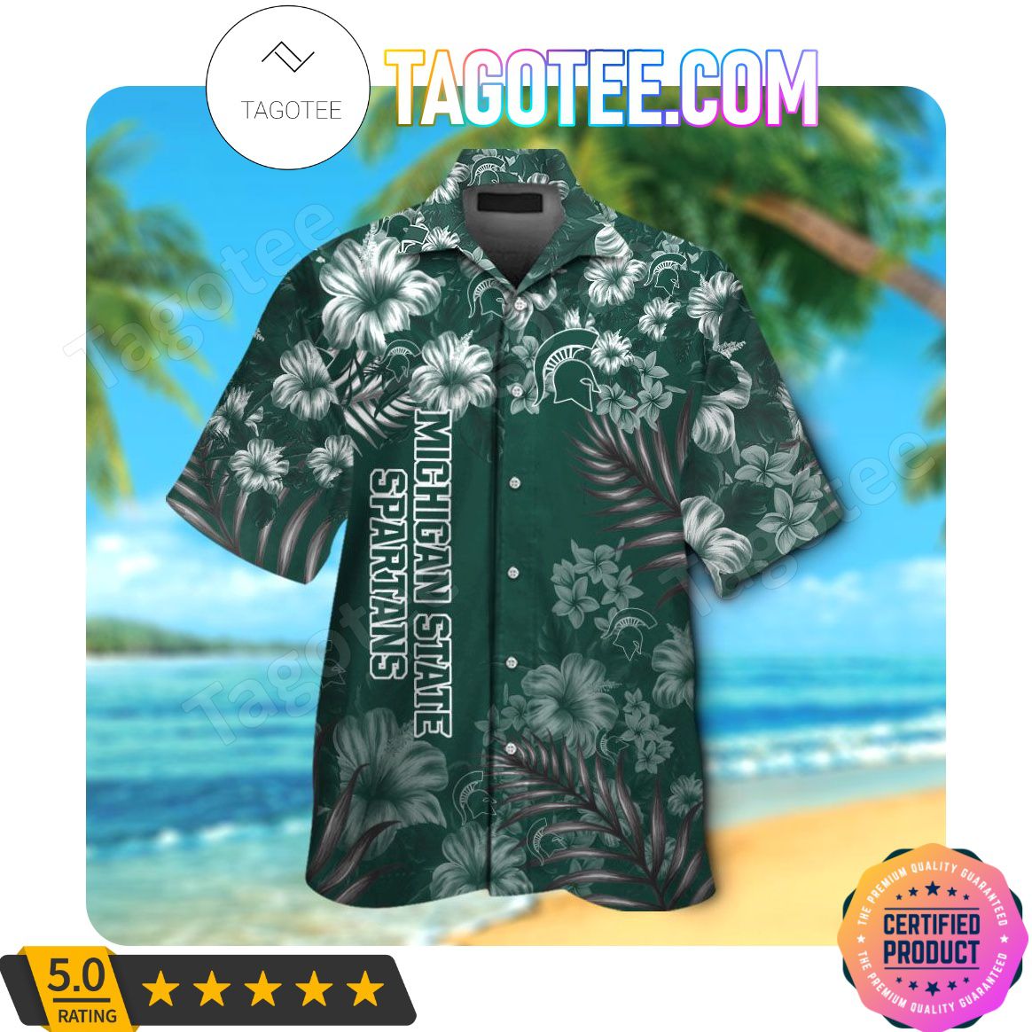 Gear up for Summer in Michigan State Spartans Aloha Hawaii Shirt and Beach Short