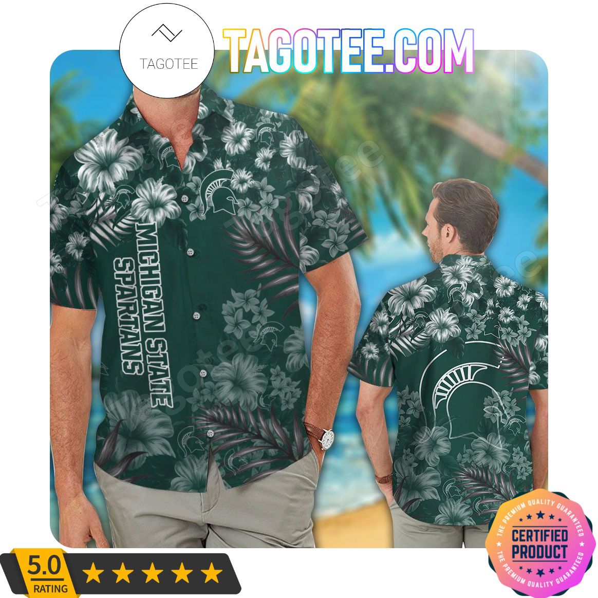 Gear up for Summer in Michigan State Spartans Aloha Hawaii Shirt and Beach Short