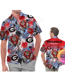Georgia Bulldogs America Flag Tropical Floral Aloha Hawaiian Shirt - Custom Name For Men And Women