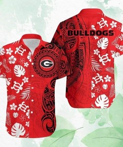 Georgia Bulldogs UGA Hawaiian Shirt - Flower And Tribal Pattern